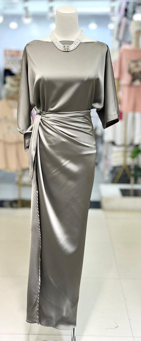 Women Elegant Satin Wrap Tie Dresses